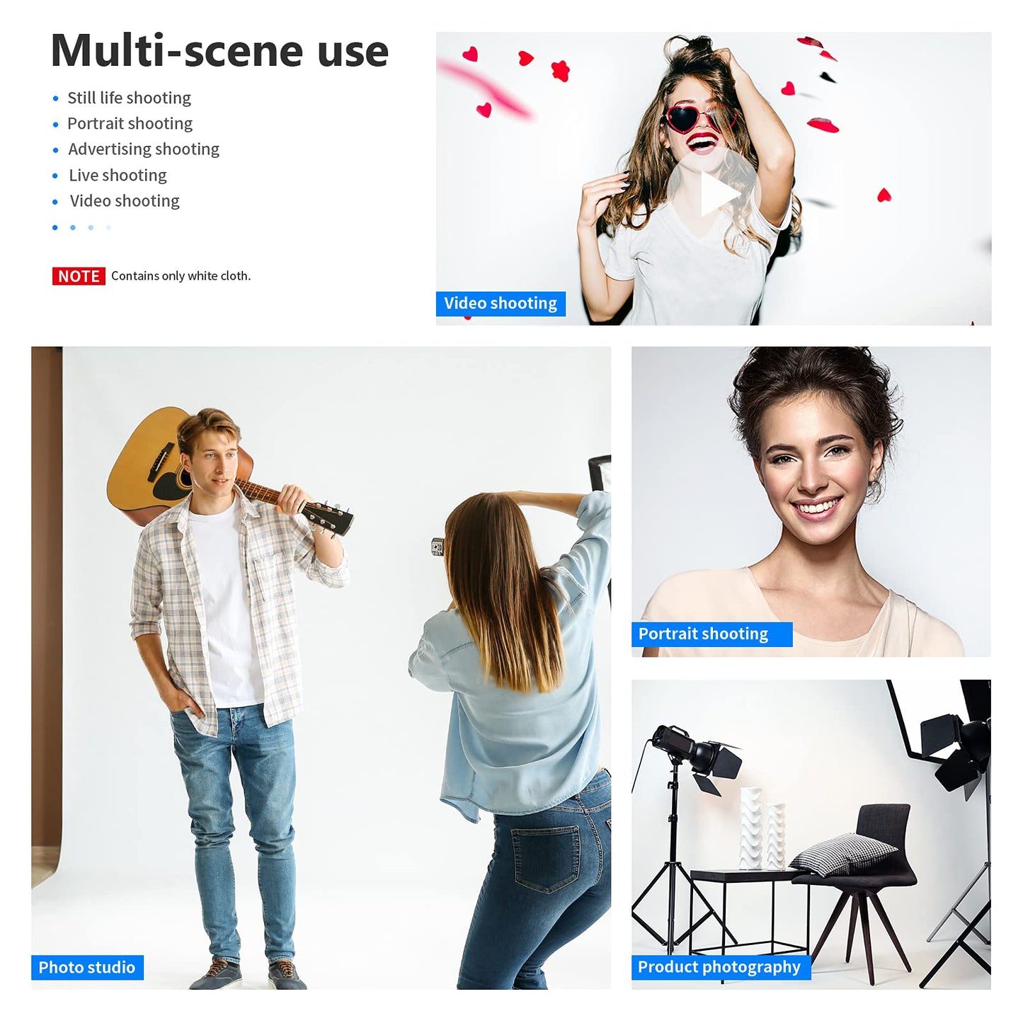 NEEWER 6 x 9FT / 1.8 x 2.8M Photo Studio 100% Pure Polyester Foldable Background Wallpaper for Photography, Video and TV (Background Only), White - 10083666