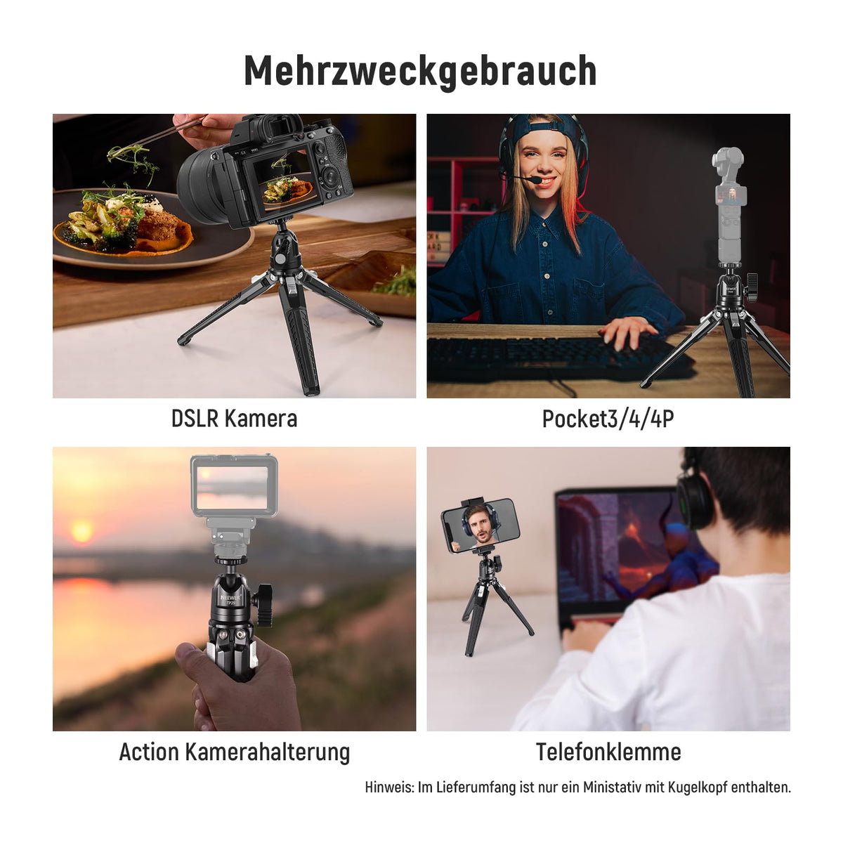 NEEWER Mini Metall Tischstativ mit 360° Kugelkopf, TP29