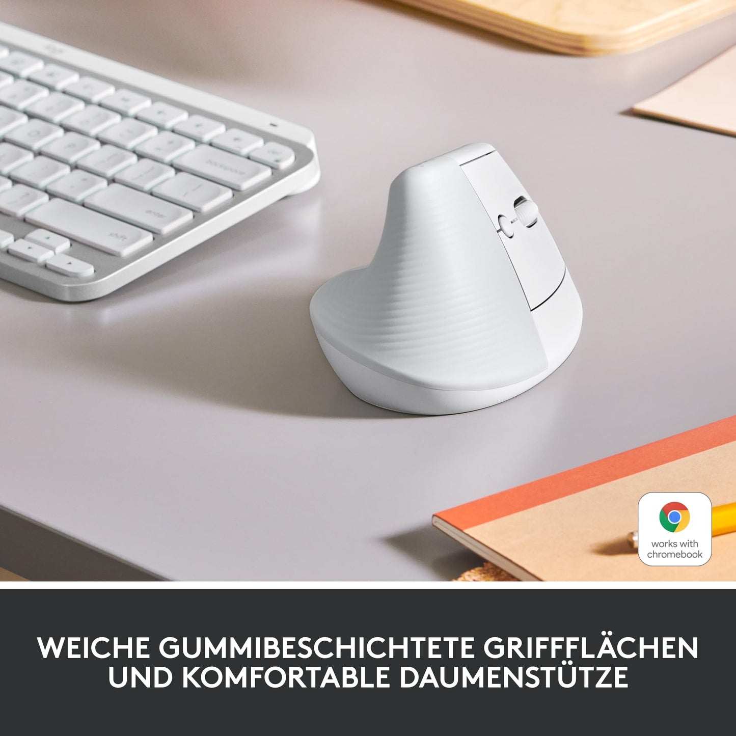 Logitech Lift Vertical Ergonomic Mouse, Wireless, Bluetooth or Logi Bolt USB Receiver, Quiet Clicks, 4 Buttons, Compatible with Windows/macOS/iPadOS, Laptop, PC - White - 910-006475