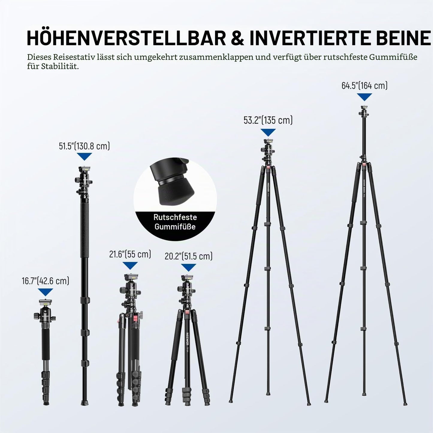 NEEWER Basics 64.5" Horizontal Overhead Camera Tripod with Ball Head/Mobile Phone Holder Compatible with iPhone, Aluminum Travel Tripod Monopod, 360° Pan, 180° Tilt Angle, 10kg Load Capacity, TP66