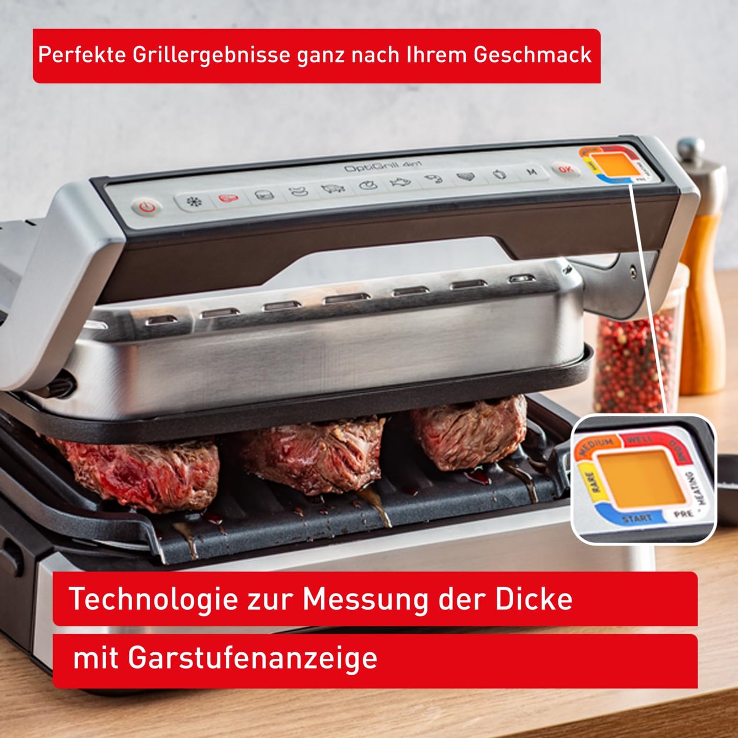Tefal OptiGrill 4in1 contact grill with baking tray, foldable, table grill, 9 automatic programs, cooking level display, dishwasher-safe parts, electric grill, oven, GC776D10