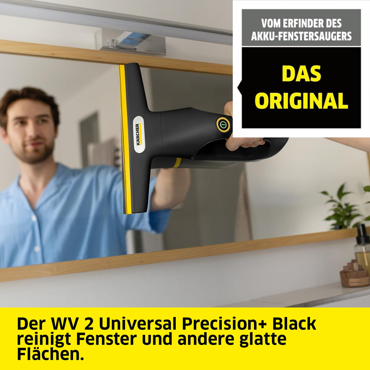 KÄRCHER Battery Window Vacuum WV 2 Universal Precision+ Black, battery life: 35 min., dirty water tank: 120 ml, 2 suction nozzles, spray bottle with microfiber cleaning cloth, 20 ml window cleaner, USB-C port. - 1.633-676.0