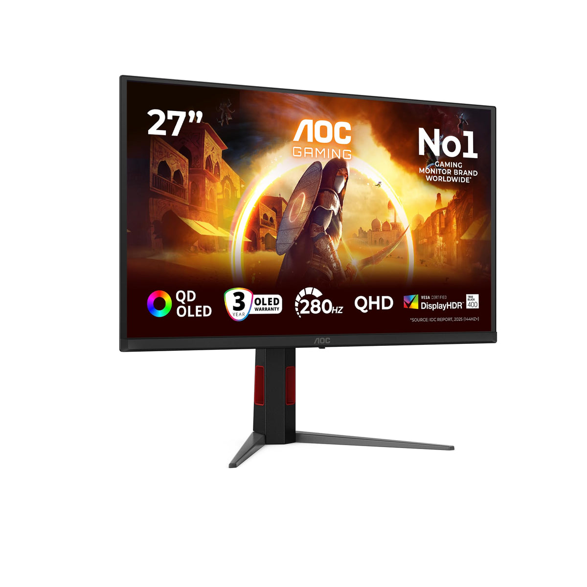 AOC Q27G4ZD Monitor de gaming de 27 inch WQHD cu Hub USB, 280Hz, panou QD-OLED, 0.03ms GtG, HDR400 TrueBlack, compatibil G-Sync, ajustare pe înălțime, (2560x1440 HDMI 2X 2.1 DP 1x 1.4) Negru