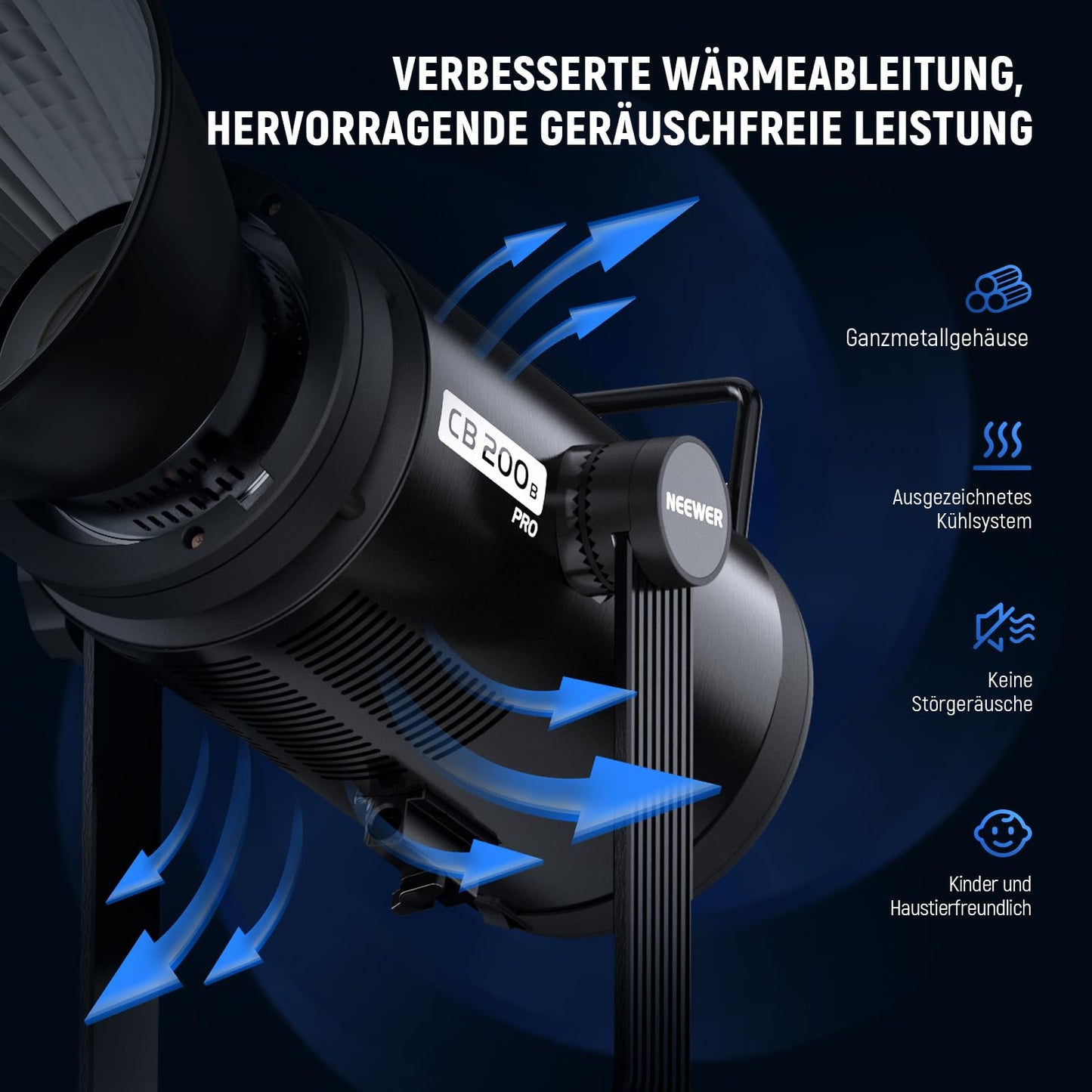 NEEWER 210W COB LED video light with 2.4 G/APP control, 2700K-6500K two-color continuous light power for studio photography with Bowens mount, 90000Lux/1m, CRI/TLCI97+, GM ±50, CB200B PRO