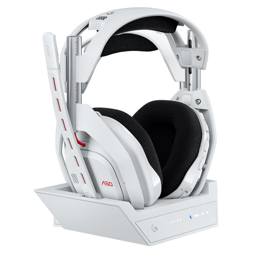 Logitech G Astro A50 LIGHTSPEED Wireless Gaming Headset + Base Station (Gen 5), PRO-G GRAPHENE, 3-System Switching, USB-C for Xbox, PS5, PC/Mac or Nintendo Switch & Switch 2, Bluetooth - White - 939-002230