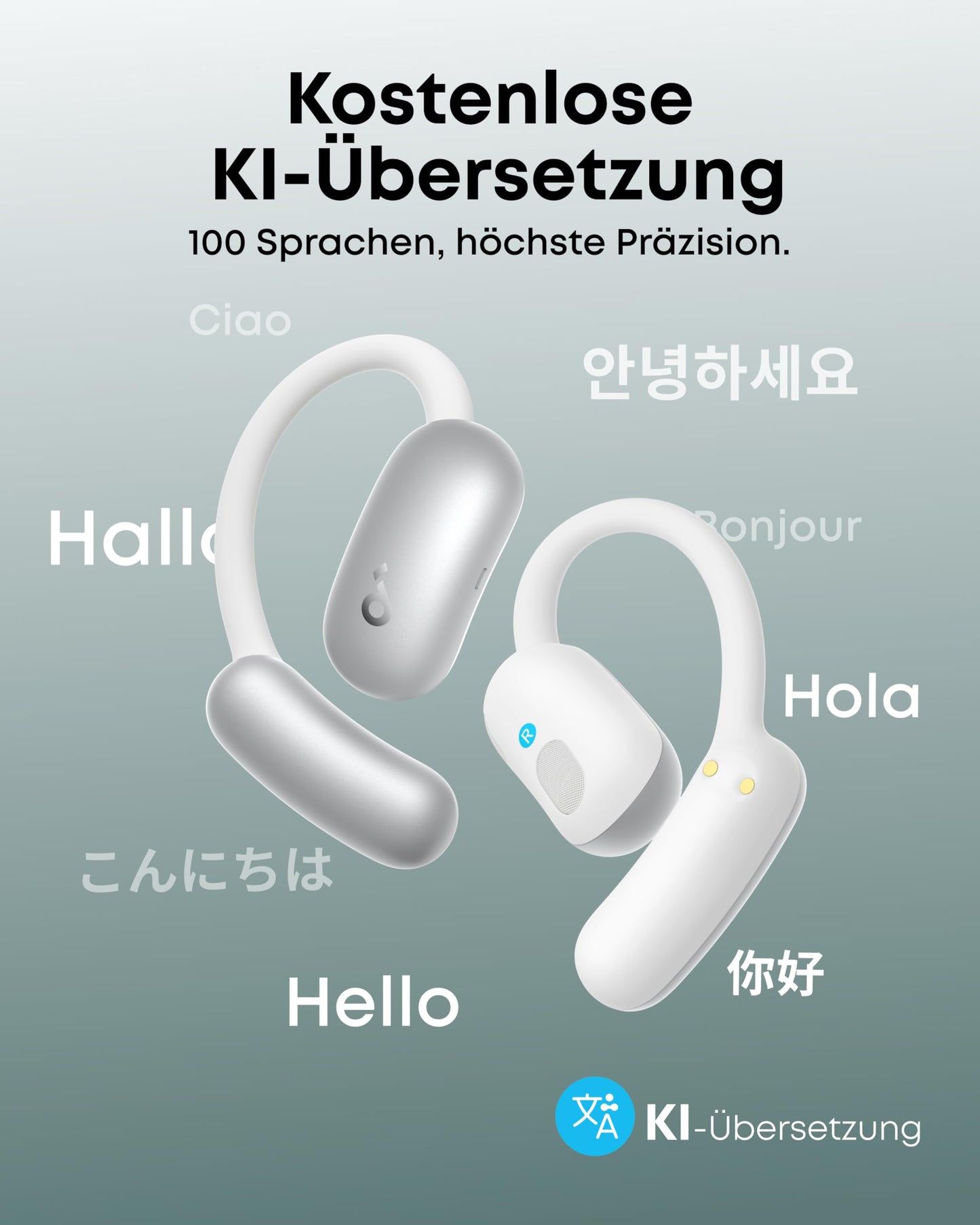 soundcore AeroFit 2 AI Assistant by Anker, open-ear headphones, pressure-free fit, twice as powerful bass, real-time translation, Hi-Res, 35 hours playback time, IP55 - A3874