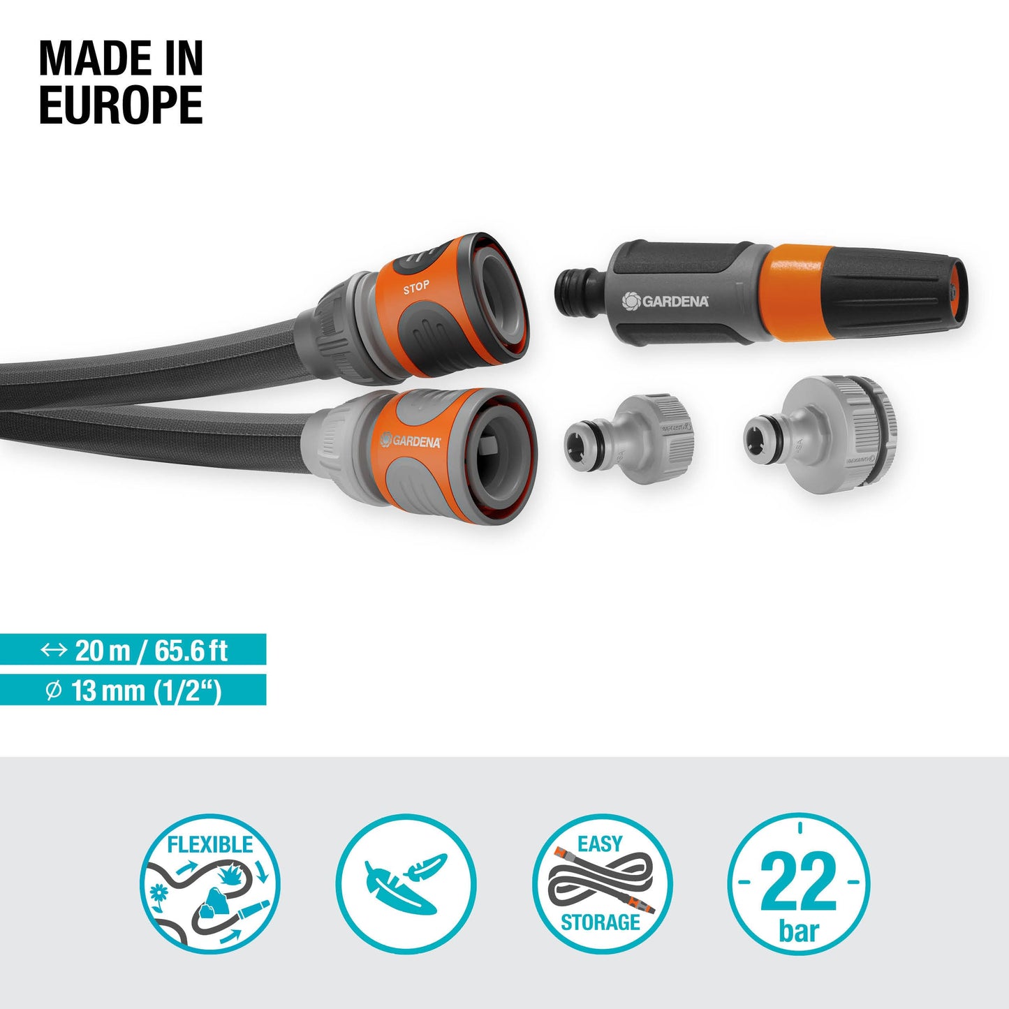 Gardena Liano Life textile hose 1/2 inch, 20m set: Highly flexible garden hose made of textile fabric, with PVC inner hose, no kinking, lightweight, weather-resistant (18450-20), Updated