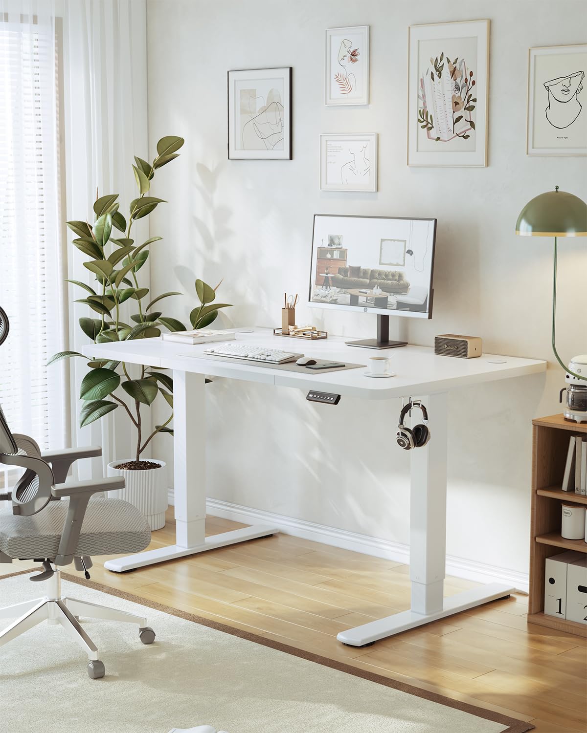 JUMMICO Birou reglabil pe înălțime cu port de încărcare USB, birou electric reglabil pe înălțime 120 x 60 cm, masă stand-sit, birou standing, masă de calculator reglabilă, birou standing, alb - 0403