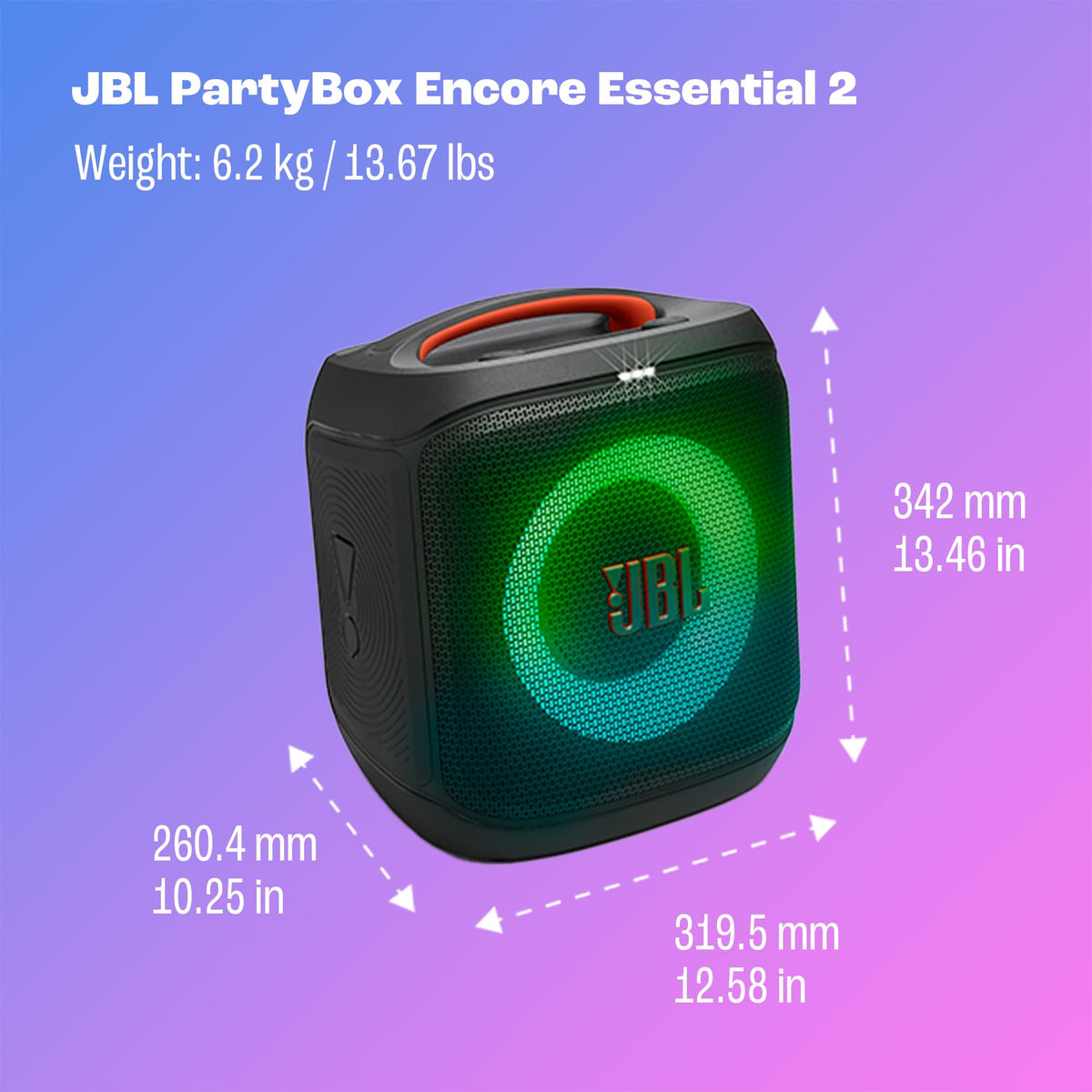 JBL PartyBox Encore Essential 2, difuzor de petrecere Bluetooth fără fir, cu microfon, 15 ore de redare, protecție împotriva stropirii IPX4, sunet JBL Pro, AI Sound Boost și Auracast Multi-Speaker. - JBLPBENCOREESS2EP