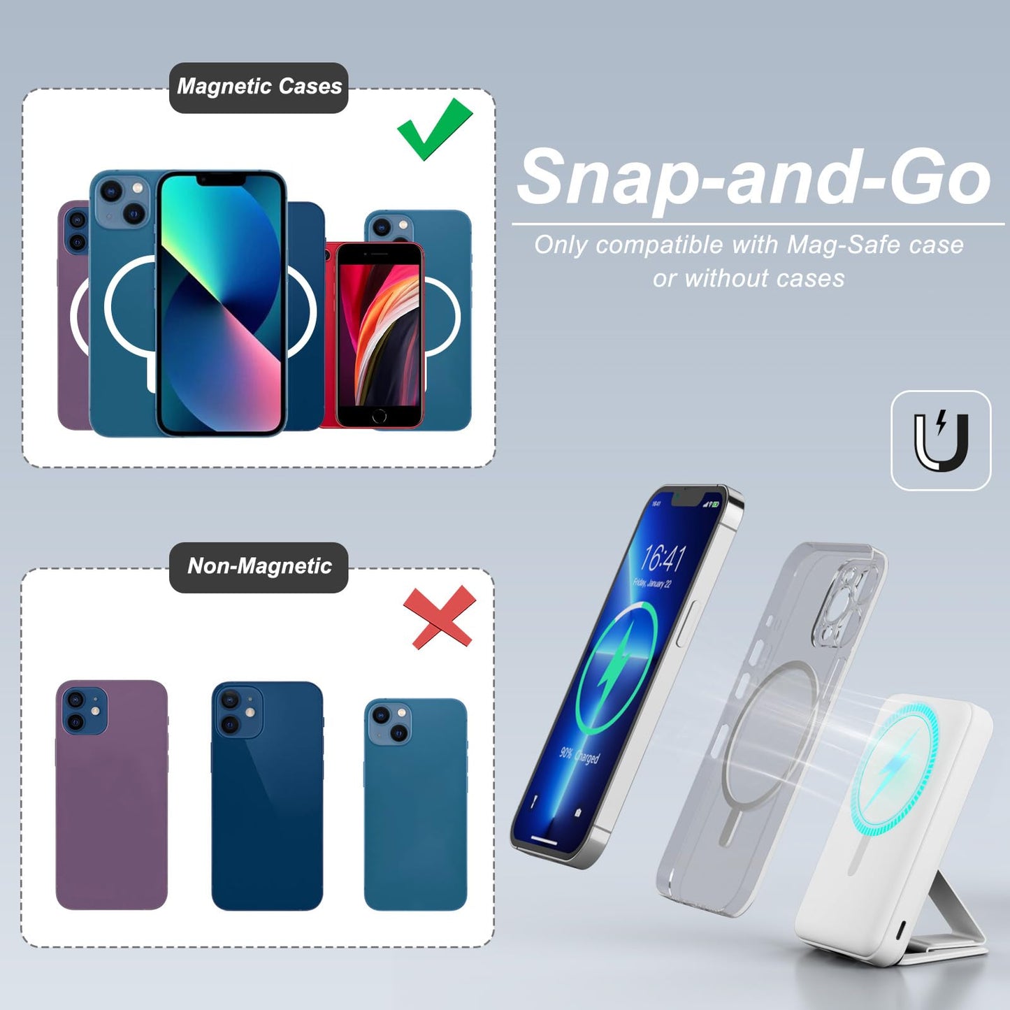 AOGUERBE Wireless Power Bank, 10,000mAh Foldable Magnetic Power Bank PD 22.5W Fast Charging with LED Display, Compatible with MagSafe for iPhone 17/16/15/14/13/12/Pro/Pro Max Series. (milk white) - KT-D009