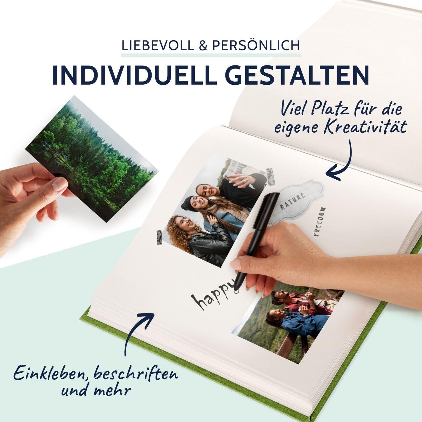 goldbuch 31805 photo album Summertime Trend, 30 x 31 cm, photo book with 100 white pages with glassine dividers, album for gluing photos, linen cover, memory album, light green