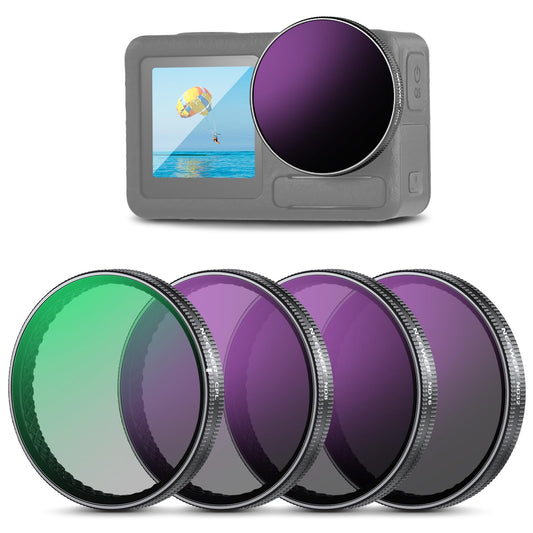 NEEWER Snap On ND Filter Set compatible with DJI Osmo Action 5 Pro/4/3, pack of 4 ND8+ND16+ND32+CPL action camera accessories, can be mounted on original glass lens cover, not for Osmo Nano, FL-A76