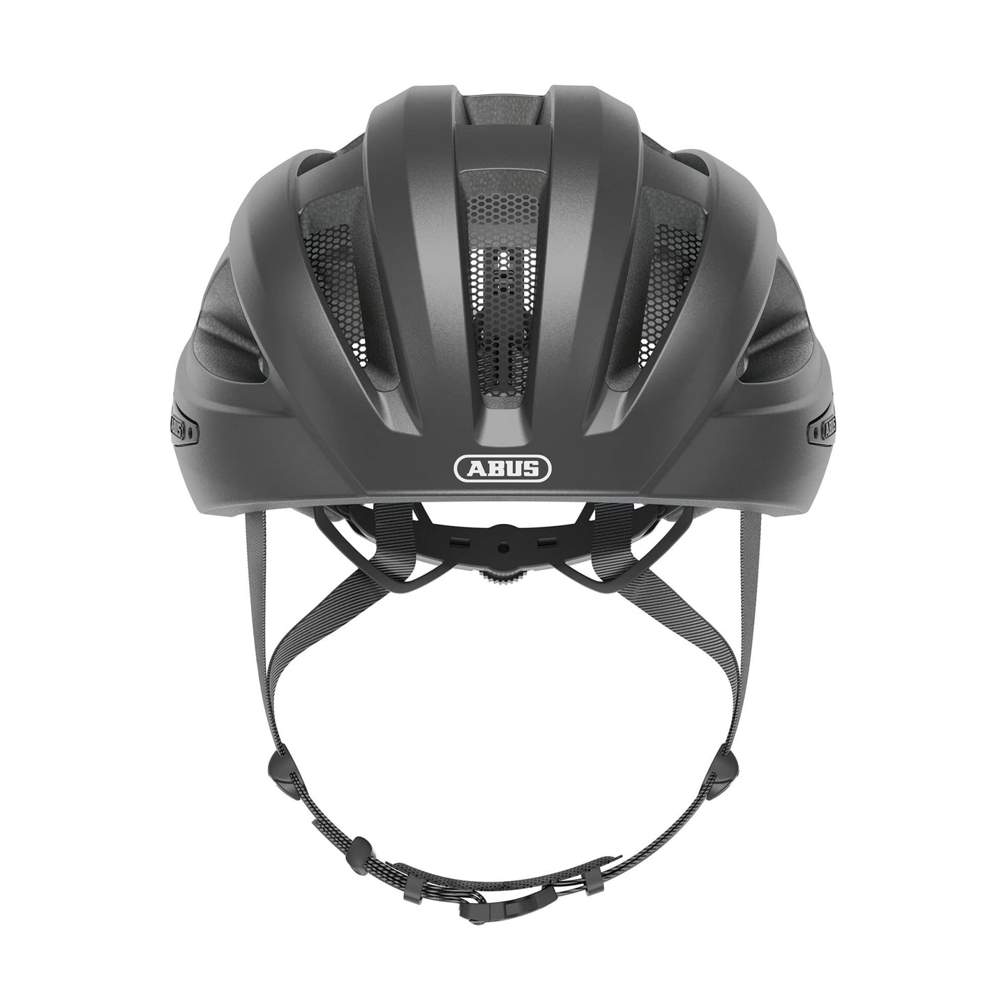 ABUS road bike helmet Macator - sporty bike helmet for beginners - also for pigtail wearers - for men and women - titanium (glossy gray), size L - 87217