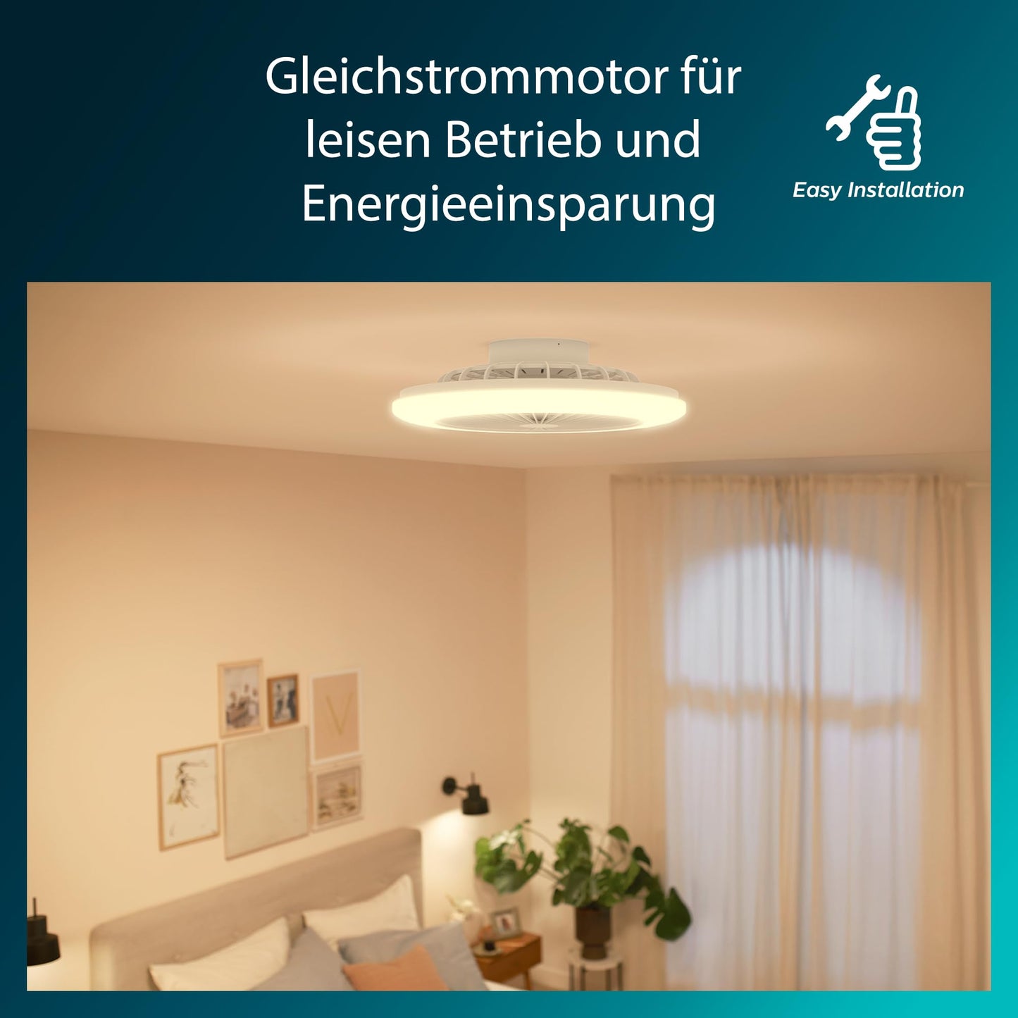 PHILIPS ceiling fan and LED ceiling light Amigo, 25W+60W, diameter 58cm, round, including remote control, white - 929003352501