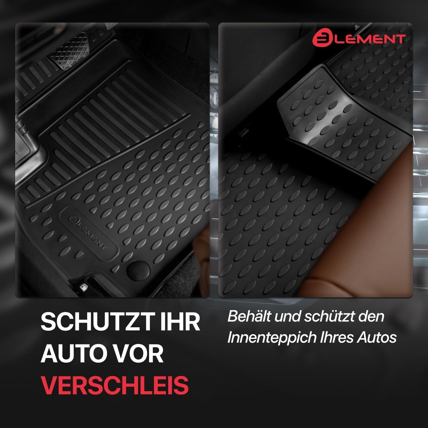 Element 3D rubber floor mats suitable for SEAT Ateca | 2016-2024 | 100% custom-fit all-weather floor mats made of TPE, high edge, waterproof, non-slip, odorless