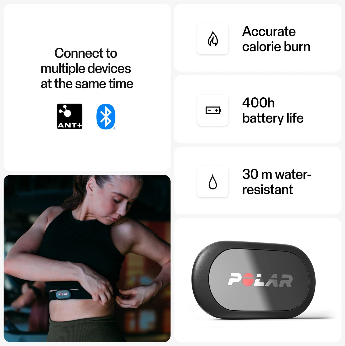 Polar H9 Heart Rate Sensor - ANT+/Bluetooth - Waterproof HR Sensor with Soft Chest Strap for Fitness Training, Cycling, Running, Outdoor Sports, M-XXL, Black-Grey, M-XXL - 92081565
