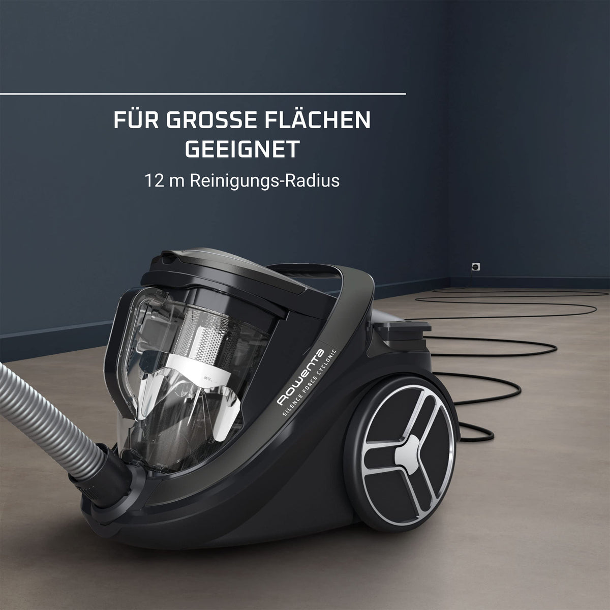 Rowenta Silence Force Cyclonic Effitech bagless vacuum cleaner, suitable for parquet, high suction power, low energy consumption, HEPA filtration, 2.5l XXL capacity, 12m action radius, black, RO7935 - RO7935EA