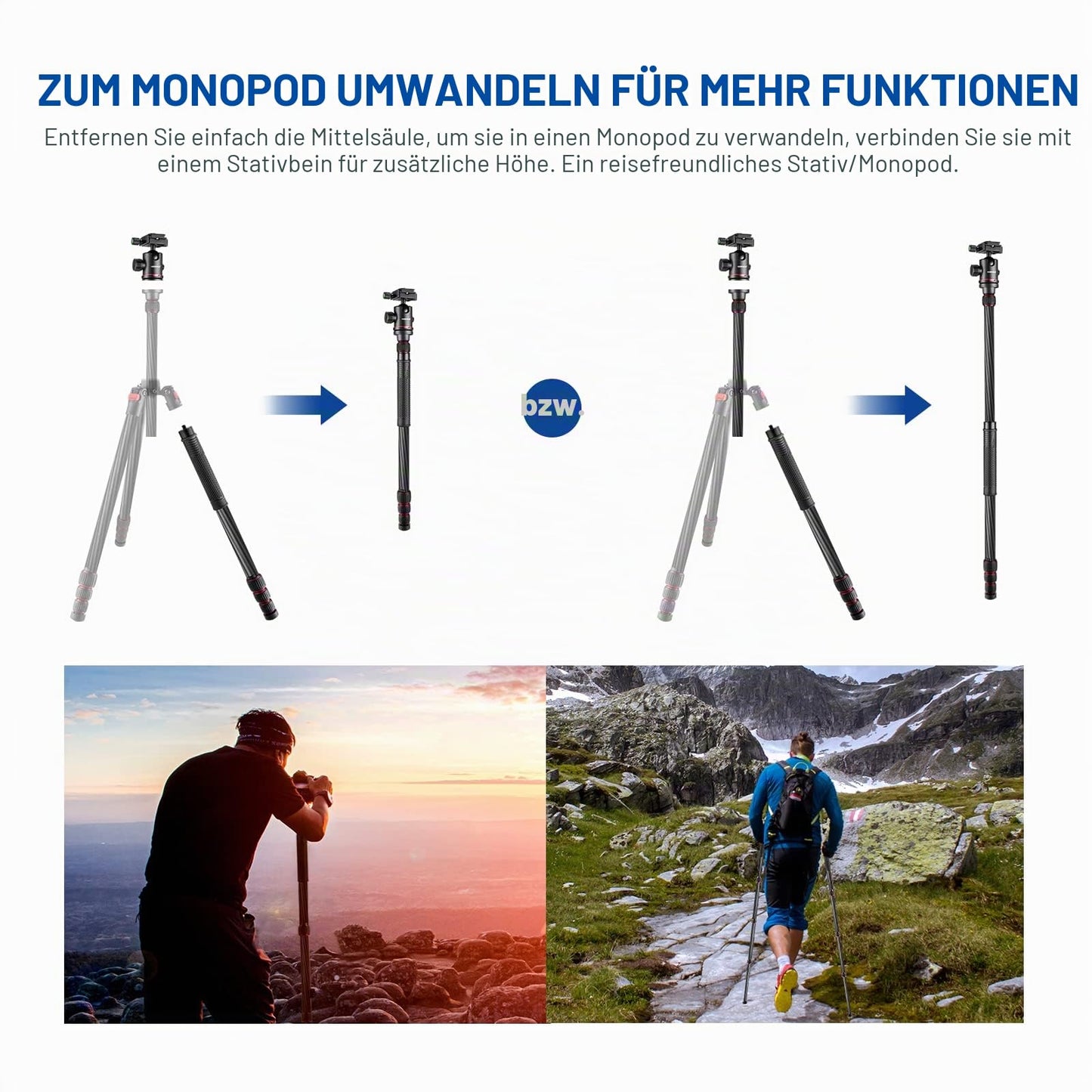 NEEWER 205cm carbon fiber travel tripod, new camera tripod with 2-part central axes, 360° panoramic ball head, 1/4" Arca type QR plate, with ø28mm column, monopod tripod max load 26.5 lb, N55CR