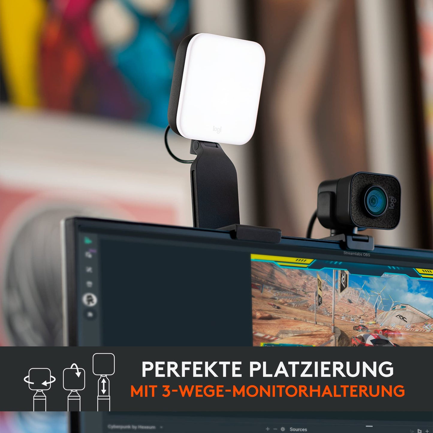 Logitech Litra Glow Premium LED Streaming Light with TrueSoft - For Video Conferencing, Zoom Meetings, Adjustable Mount and Desktop App Control for PC / Mac - Graphite - 946-000002