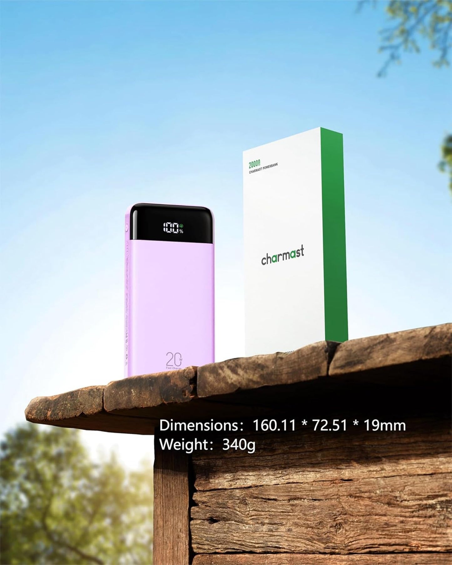 Charmast Power Bank, 22.5W Power Bank 20000mAh with 4 Cables-Purple - C2065