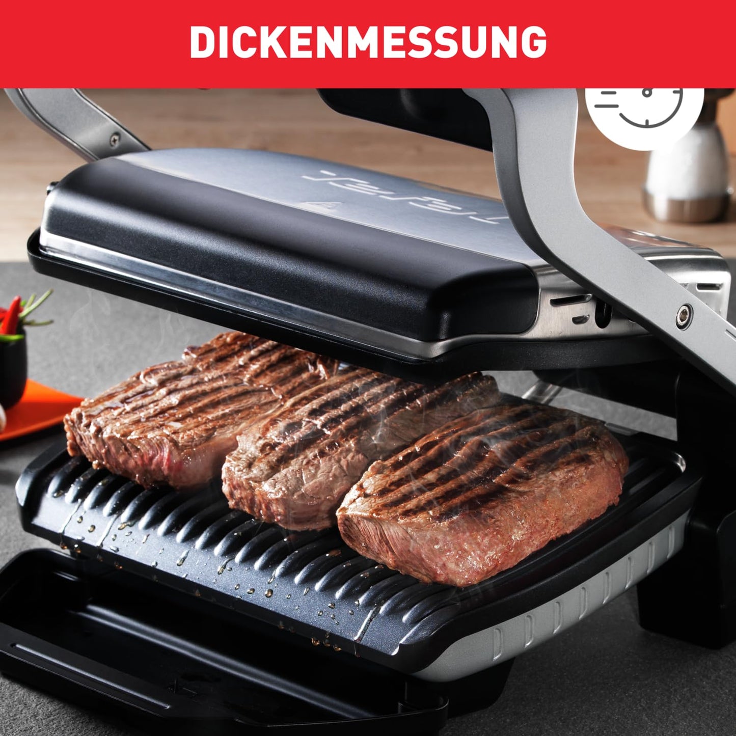 Tefal OptiGrill contact grill - electric grill with 6 automatic programs, cooking level display and automatic temperature adjustment, defrosting and manual mode, removable non-stick coated plates - GC705D