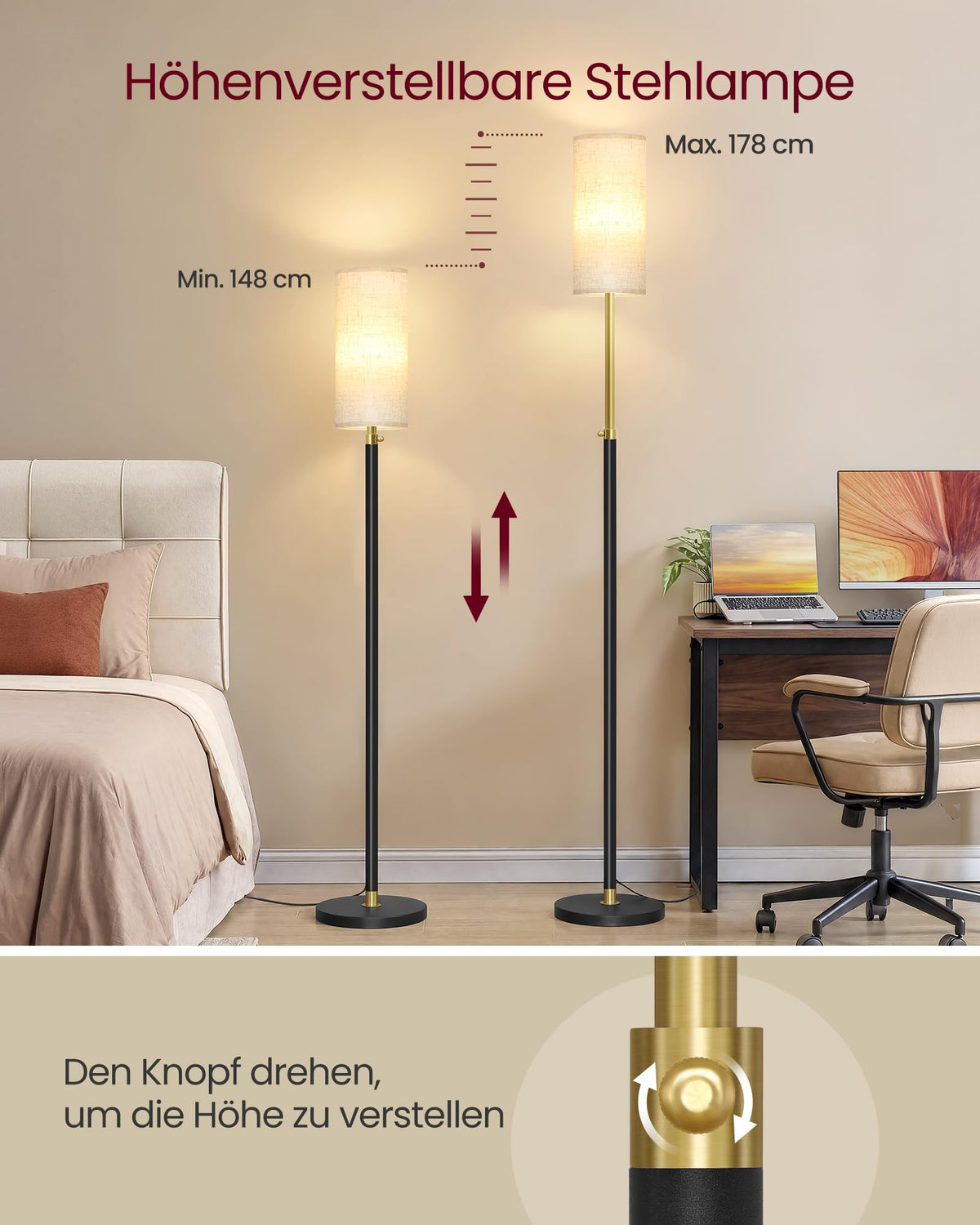 VASAGLE lampă de podea living, 148 cm lampă de citit - LFL022BD02