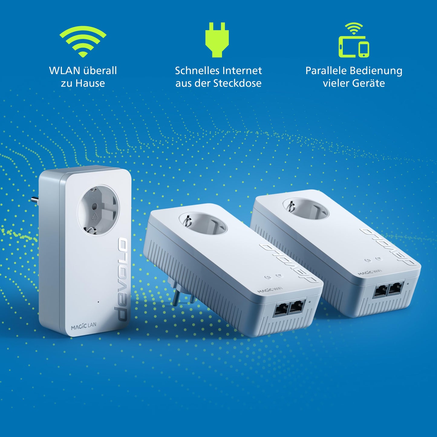 devolo Magic 2 WiFi next Multiroom Kit, WiFi powerline adapter, up to 2,400 Mbit/s, mesh WiFi socket, 2x Gigabit LAN, access point, dLAN 2.0, white - 8635