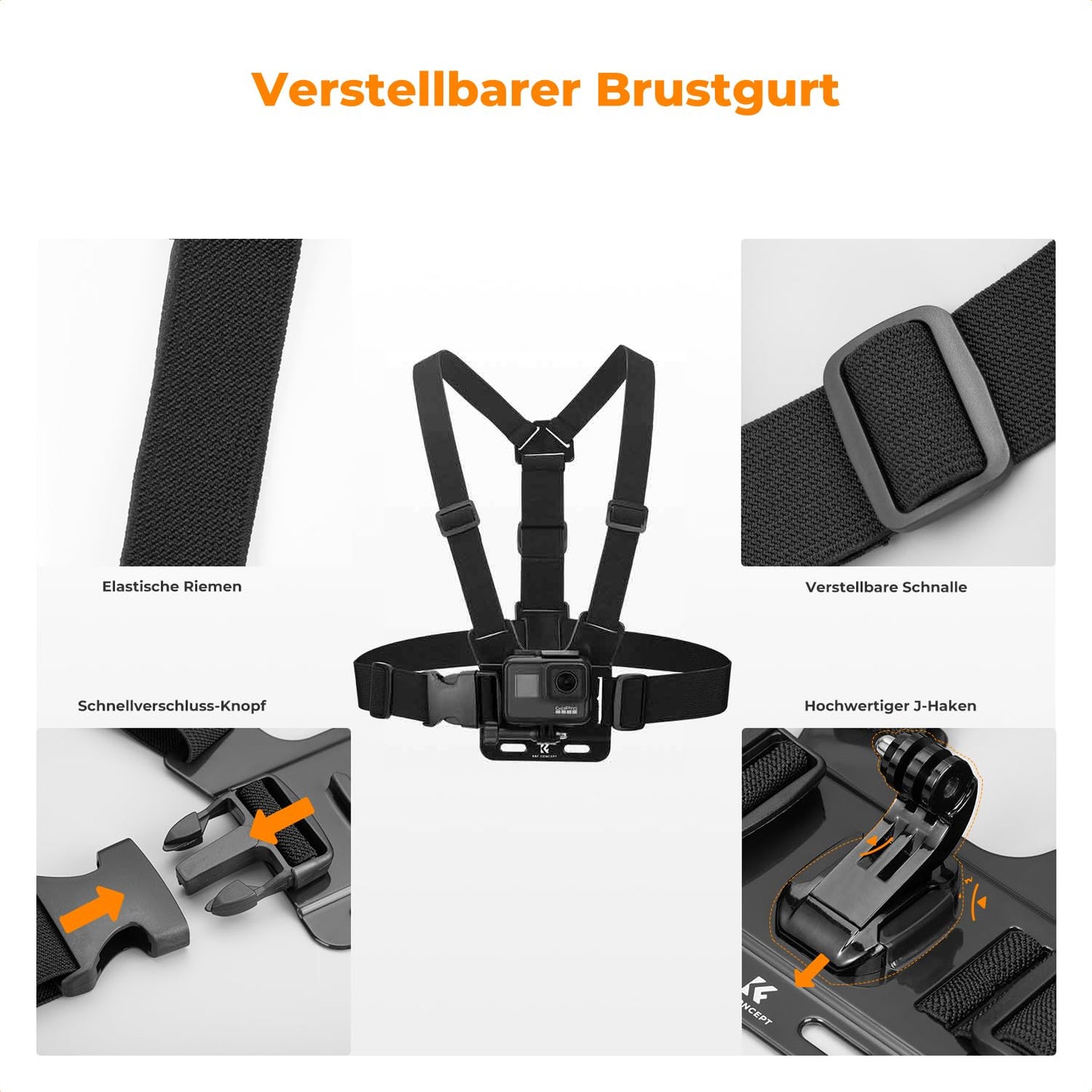 K&F CONCEPT Action Camera Accessories Kit Chest Strap Backpack DJI Osmo 360/Insta360 X5/X4/X3 Shoulder Strap Holder 360° Rotating Head Strap and Hand Strap for GoPro Hero 13/12/11/10/9/8/Osmo Action Series - SKU.2289