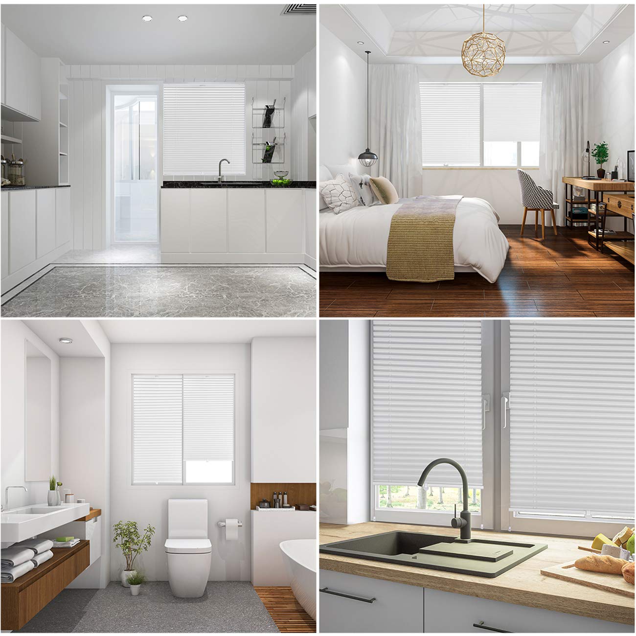 Sekey pleated blinds without drilling, window pleated blinds Klemmfix blinds 130 cm wide, tensioned opaque sun protection window blind, 130x100cm, white - 38B11309