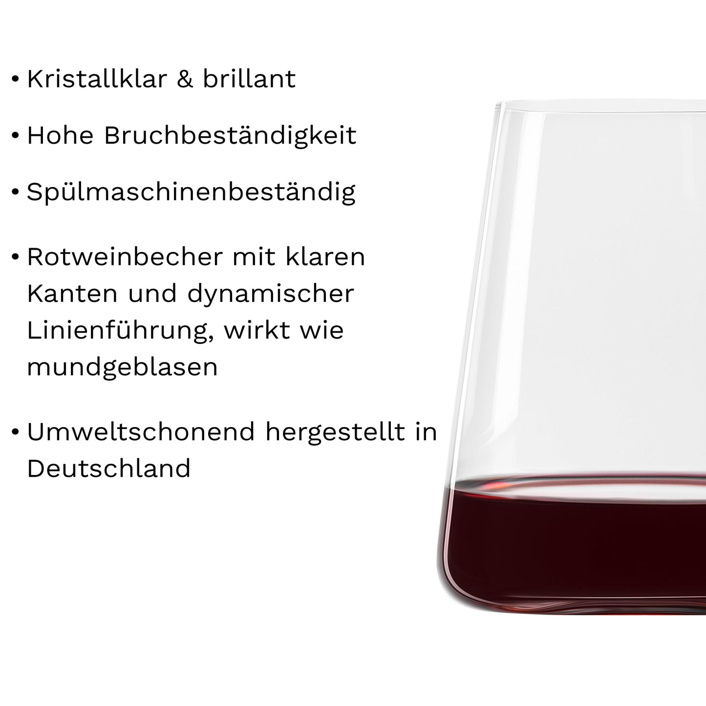 Stölzle Lausitz Power red wine cups set of 6 520ml - Modern wine glasses without stem for maximum aroma development - Flat red wine glasses made of crystal glass - Dishwasher and shockproof, Made in Germany - 1590022