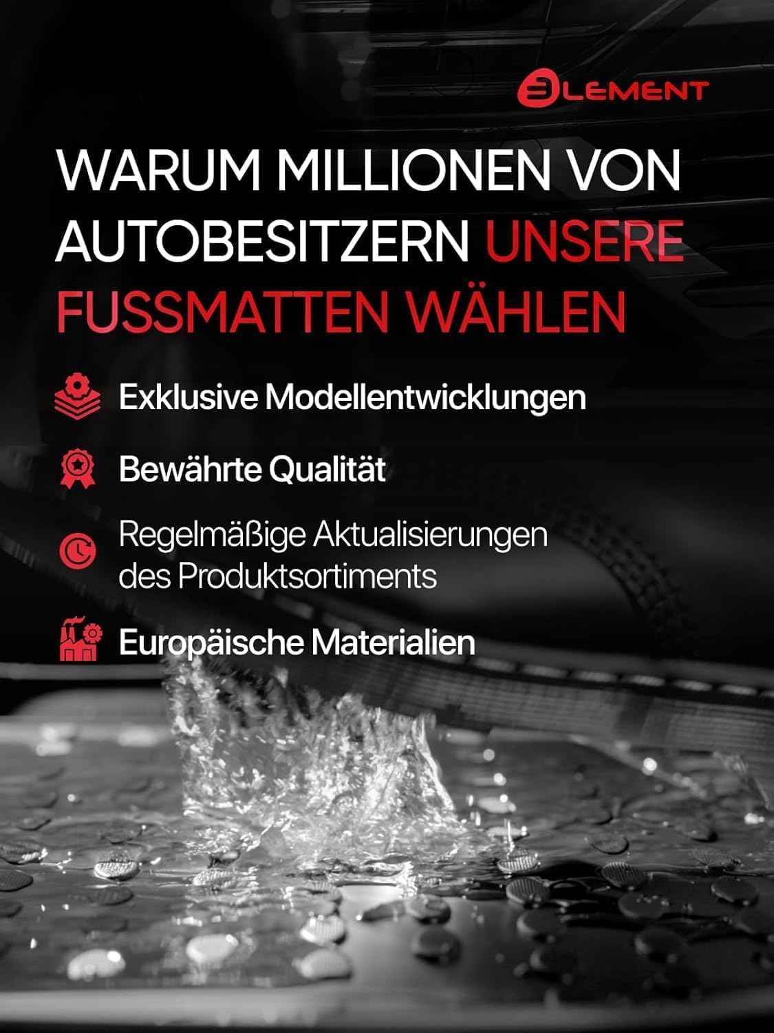 Element 3D rubber floor mats suitable for FIAT Grande Panda| Year of construction 2025-> | Electric | 100% custom-fit all-weather floor mats made of TPE, high edge, waterproof, non-slip, odorless - EXP.ELEMENT3DAN1179210k