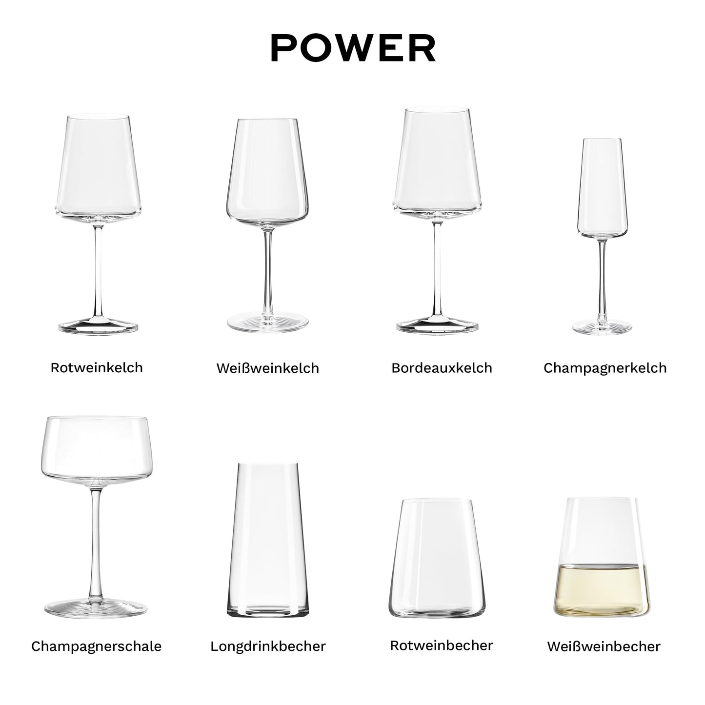 Stölzle Lausitz Power white wine cups set of 6 380 ml - Modern wine glasses without stem for maximum aroma development - Flat white wine glasses made of crystal glass - Dishwasher and shockproof, Made in Germany - 4012632239297