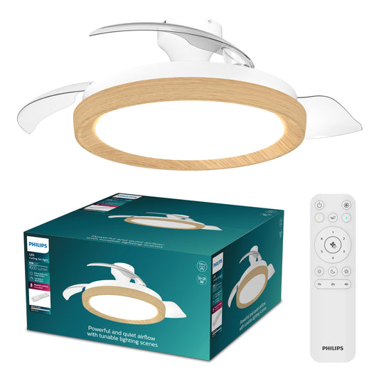 Philips Bliss retractable blade ceiling fan with LED lighting, 3 blades, 106cm wingspan, 3 lighting levels, adjustable white light from 2700K to 5500K, remote control - 929004764301
