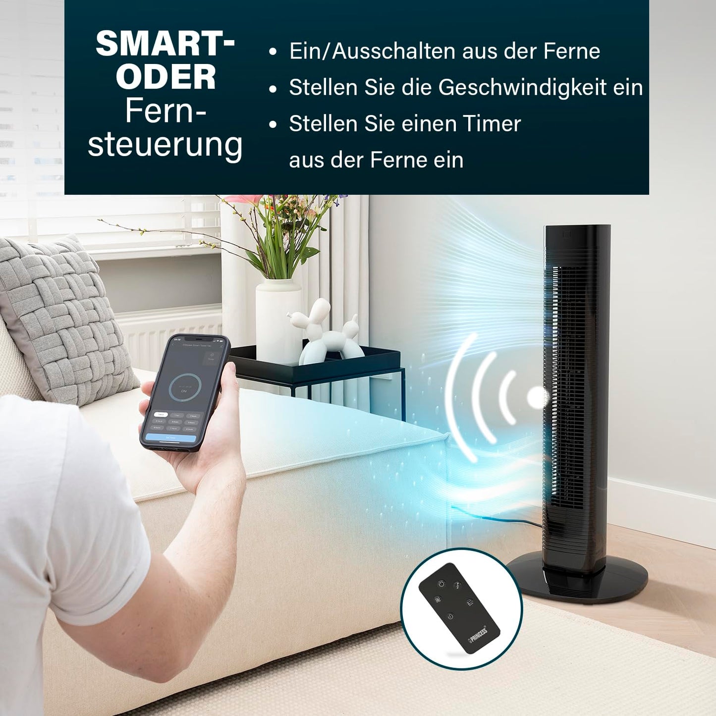 Princess Compact Tower Fan 3 Modes and 3 Speeds - Oscillation - App Control - 358230 - 01.358230.01.001