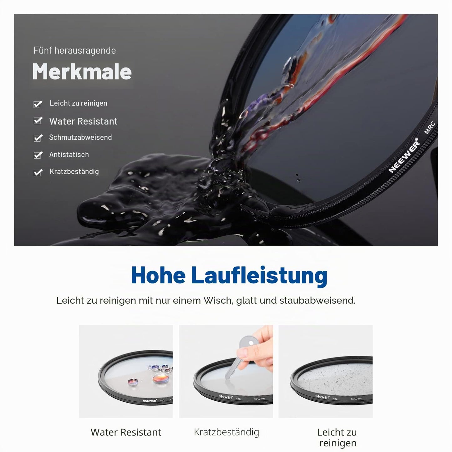 NEEWER 77 mm polarization filter (polarizing filter), CPL filter with 30-layer multi-layer polarizing film, reduce glare/improve contrast/ultra thin/reduce reflection/HD optical glass - 10100279
