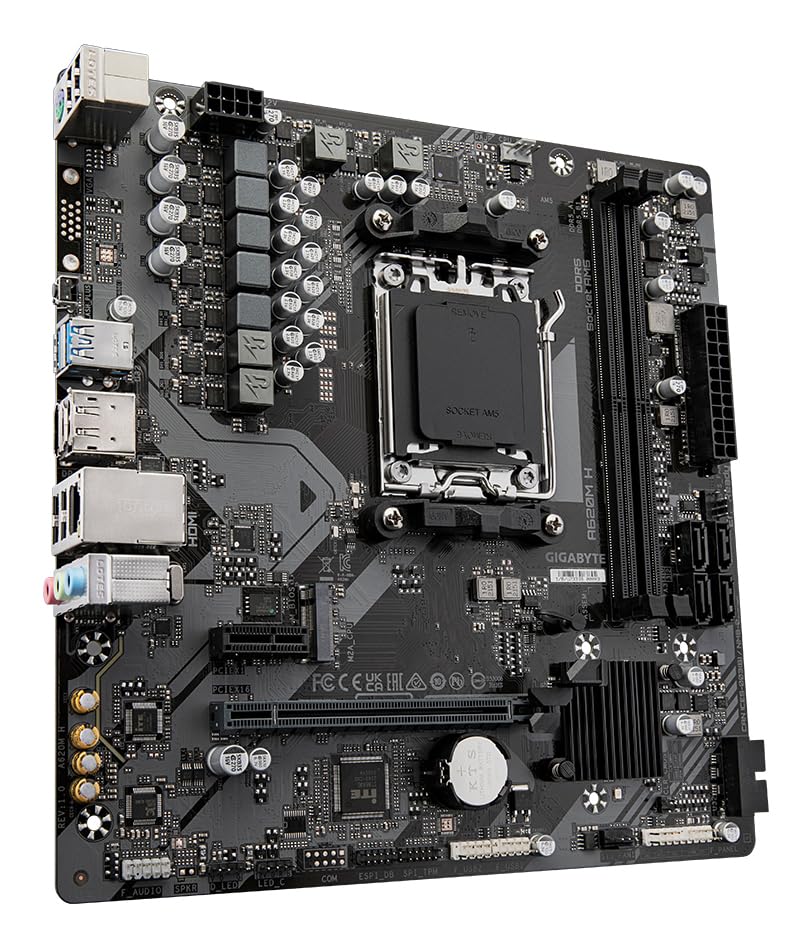 Placa de bază GIGABYTE A620M H - Suportă procesoare AMD Ryzen 8000, VRM digital cu 5+2+2 faze, până la 7200MHz DDR5 (OC), 1xPCIe 4.0 M.2, GbE LAN, USB 3.2 Gen 1