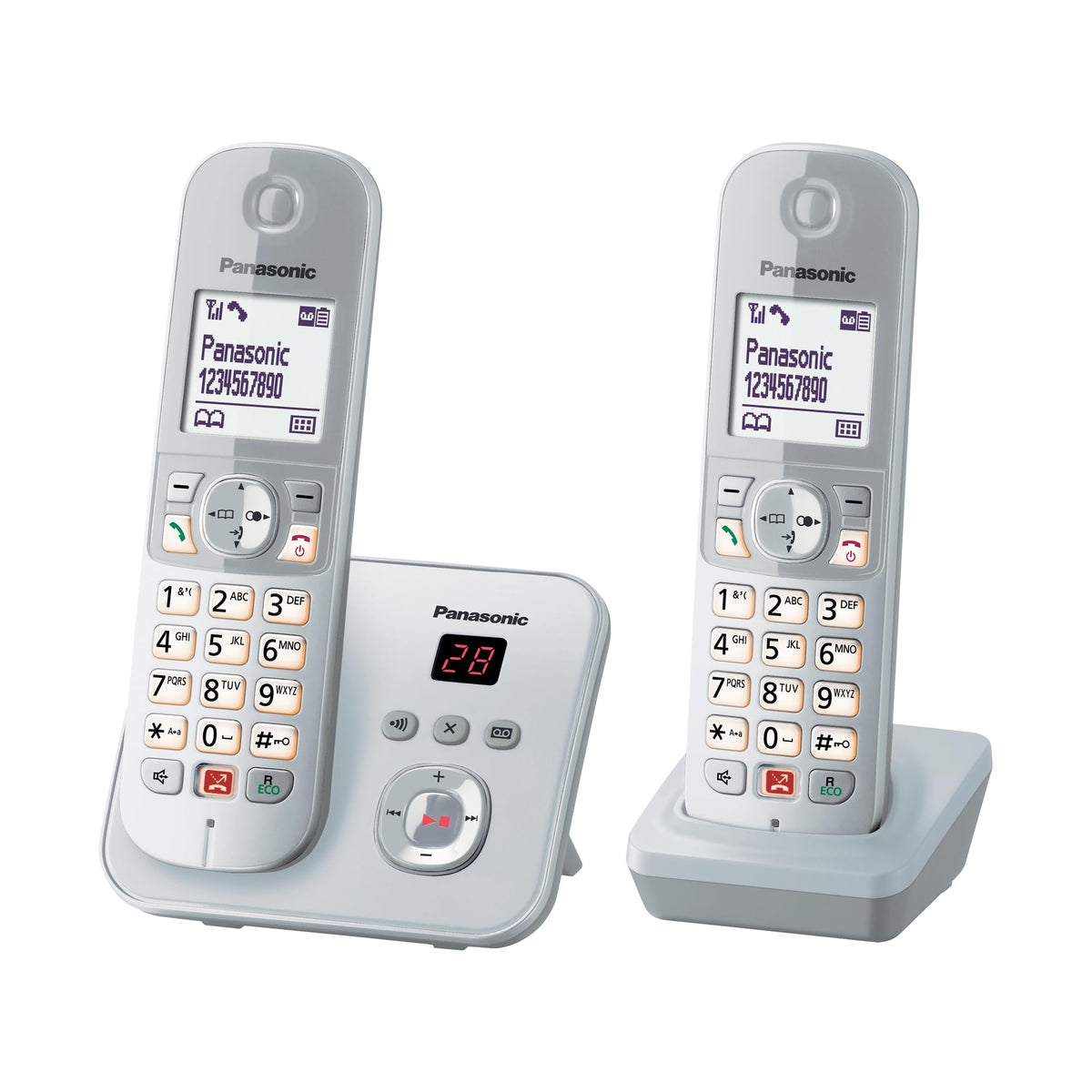 Panasonic KX-TG6862GS Cordless Phone with 2 Handsets and Answering Machine (Block up to 1,000 phone numbers, clear font size, loud receiver, full-duplex speakerphone) pearl silver