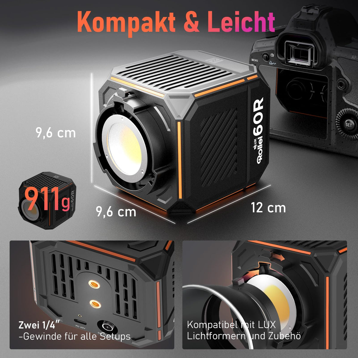 Rollei LUX 60 RGB LED video light with built-in battery DC/Type C charging - 28448