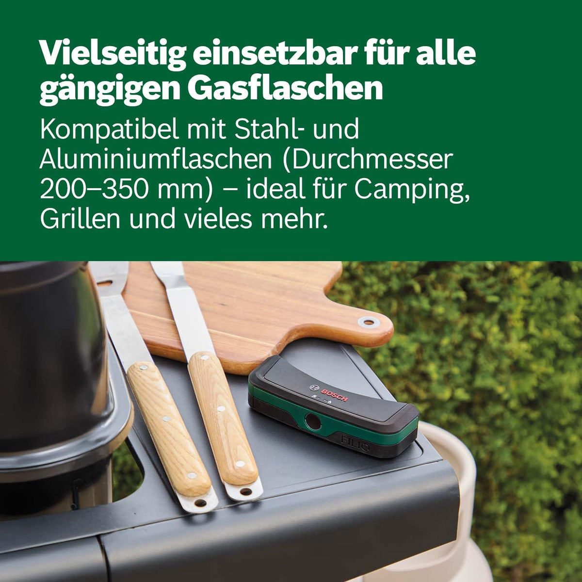 Bosch Filio Gas Level Indicator (Ultrasound technology, compatible with 200–350 mm steel and aluminum gas cylinders, LED display, battery status indicator, magnetic mounting) - 0603684000