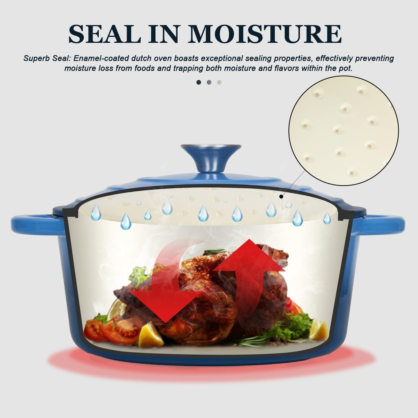 Overmont roasting pan enamel cast iron pot - casserole dish 24cm oven-safe - with lid and cookbook - for kitchen baking stewing roasting blue - Enamelled