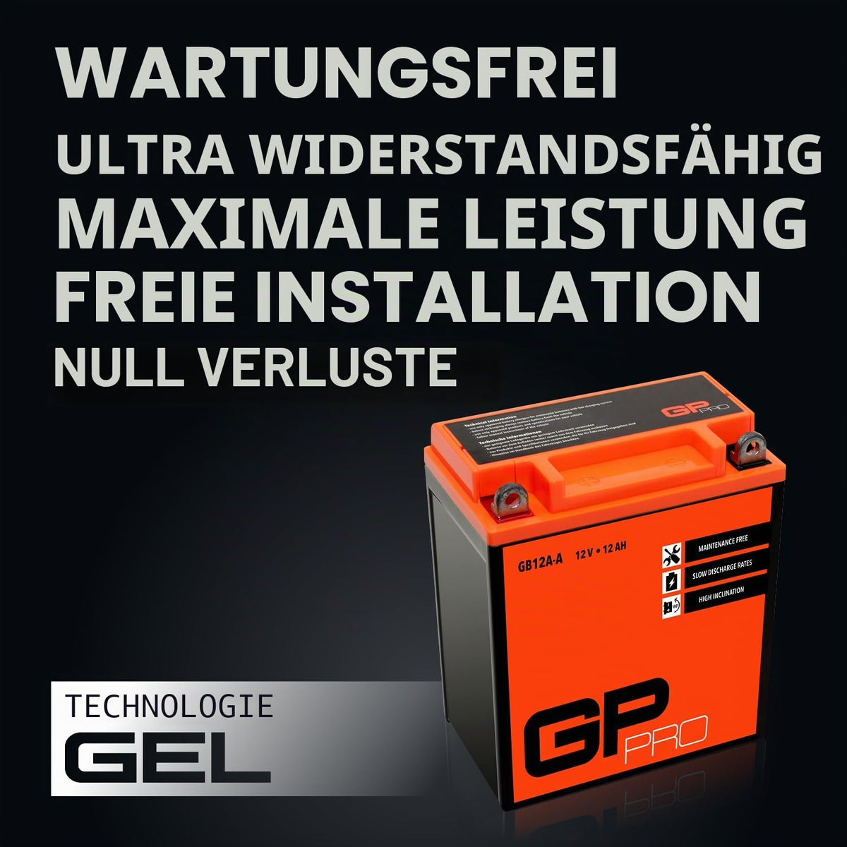 GP-PRO GB12A-A 12V 12Ah GEL Battery (Similar to YB12A-A / 51211) (Maintenance Free & Sealed) Accumulator Motorcycle Motorcycle Battery - GP-019