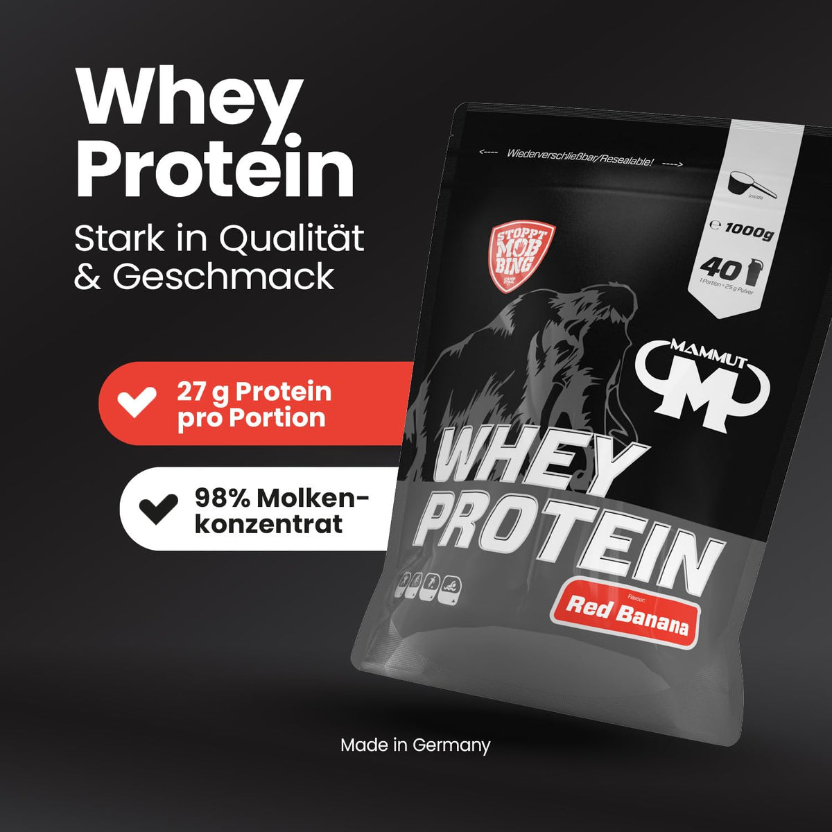 Mammut Nutrition Whey Protein Powder Red Banana, 1 kg - A1654B