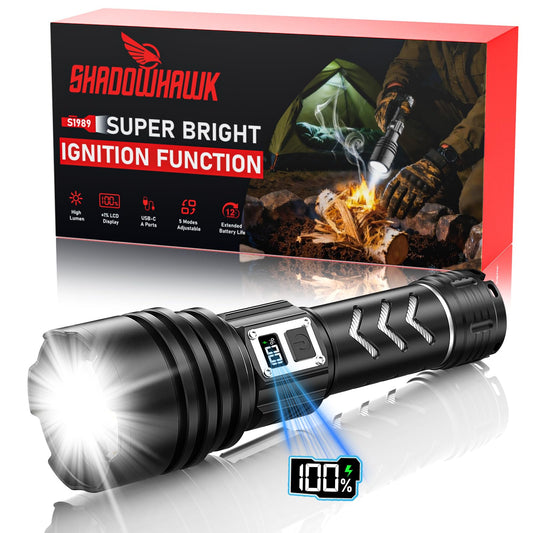 Shadowhawk 1,000,000LM Rechargeable LED Flashlight Extremely Bright, Ignition Function - S1989