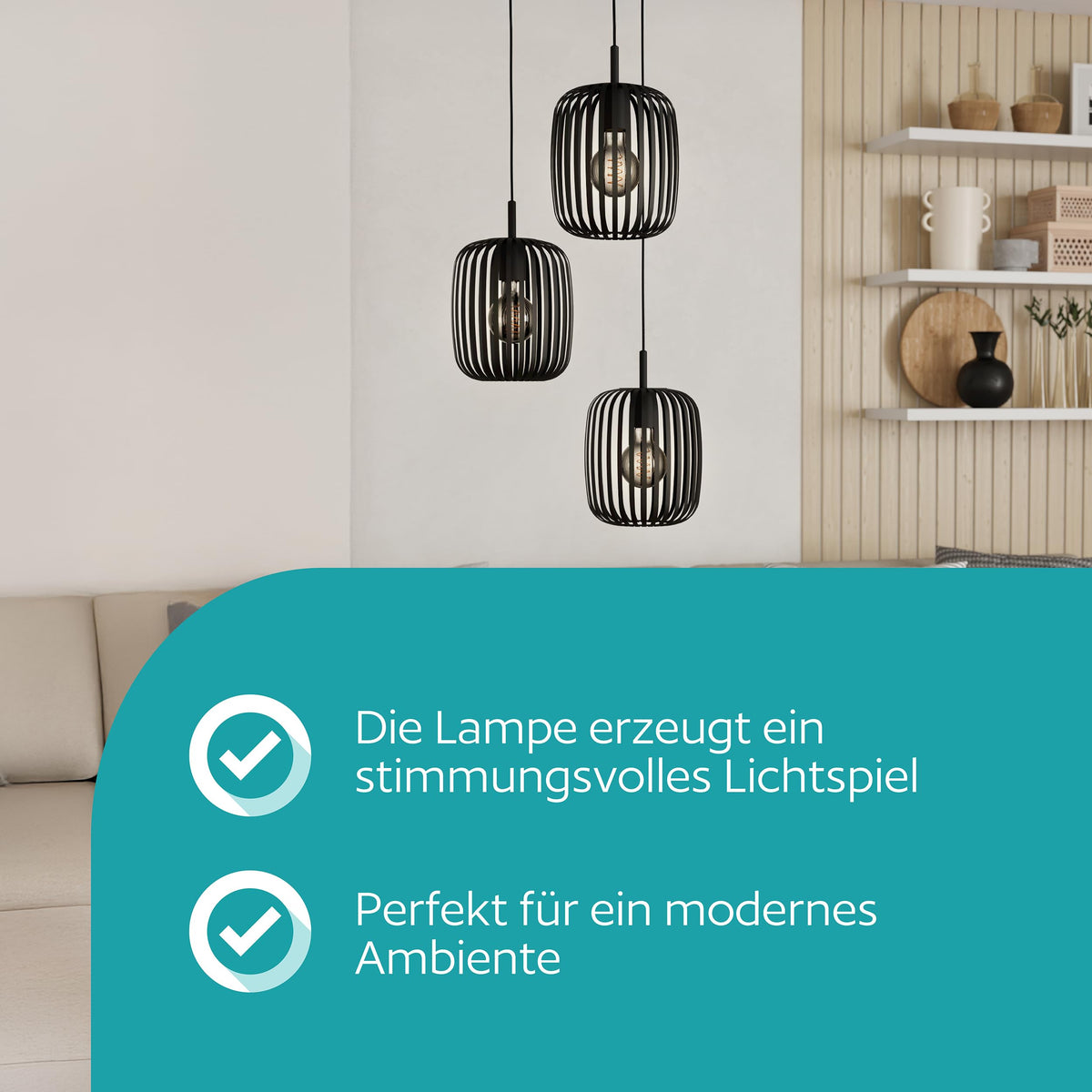 EGLO Pendant Lamp Romazzina, 3-bulb Pendant Light over Dining Table - 900686