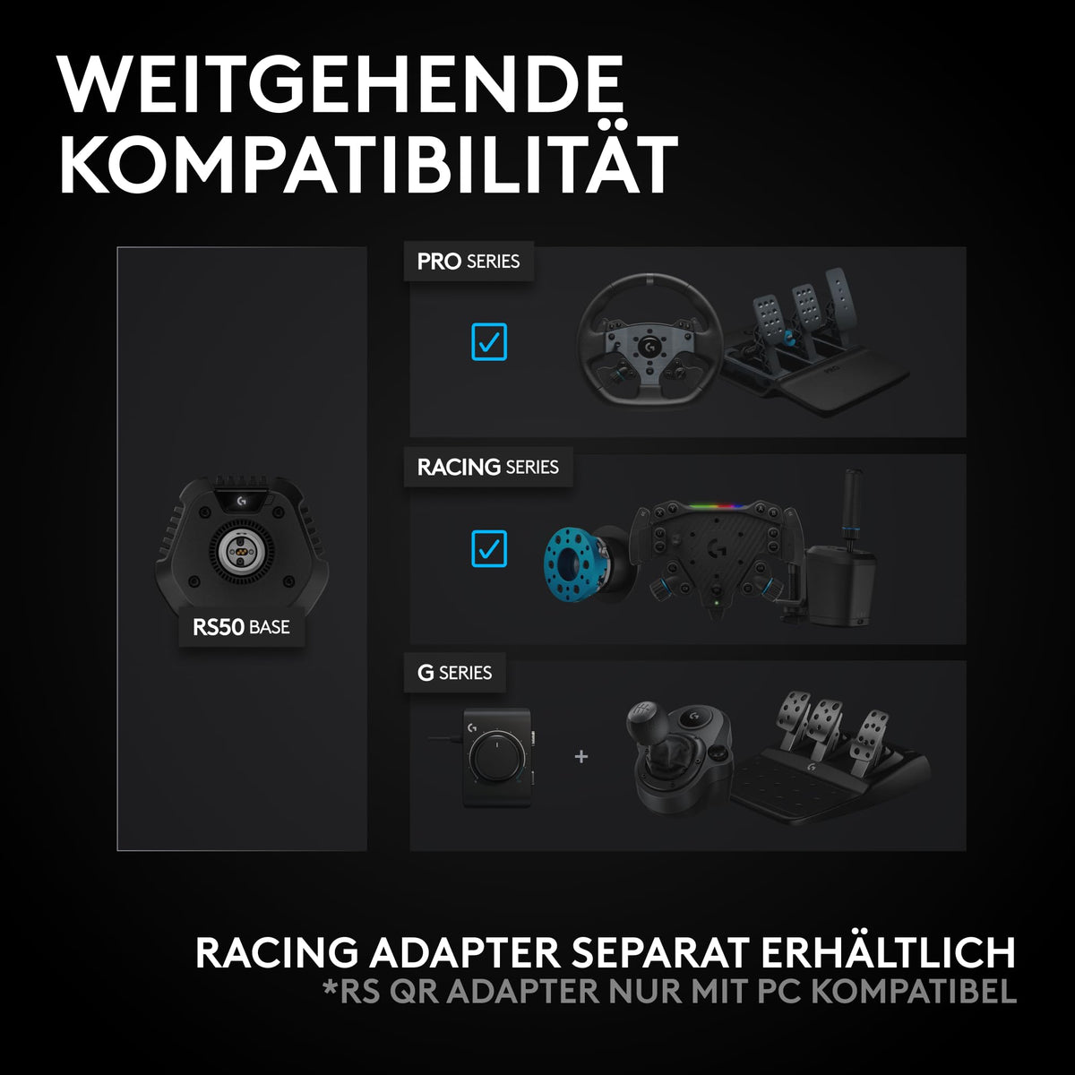 Logitech G RS50 System, set de volan pentru sim racing, 3 piese - Negru - 941-000336