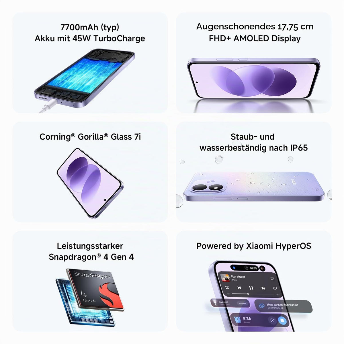 Xiaomi REDMI Note 17 5G, Smartphone 6+128 GB, Sky Teal, 7700 mAh Battery