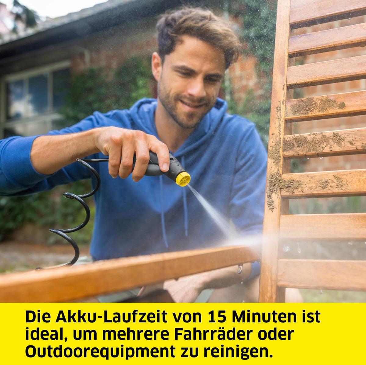 Kärcher Mobile Outdoor Cleaner OC 3 Adventure Box (Water tank volume: 4 l, Lithium-ion battery, Removable water tank, Gentle low pressure, Universal brush, Suction hose), yellow - 1.680-016.0