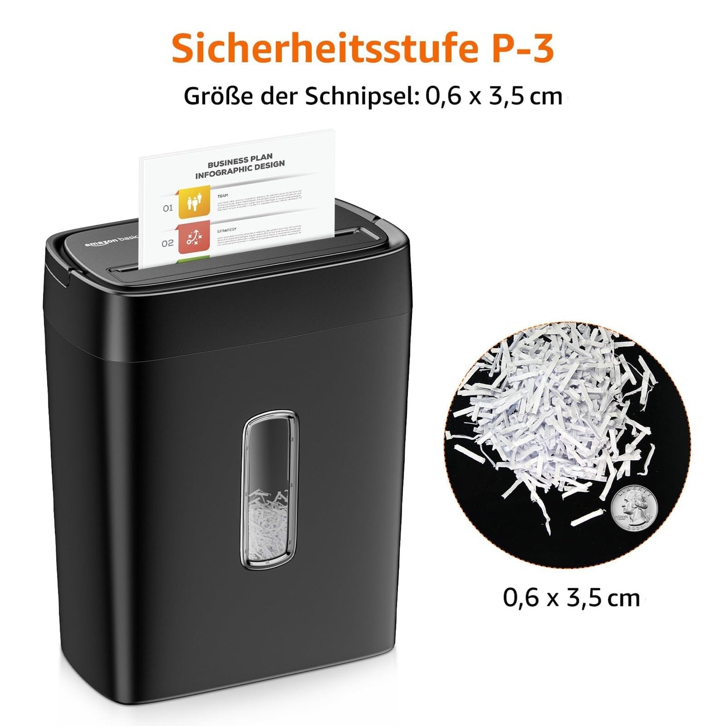 Amazon Basics cross-cut document shredder, 12 sheets, with transparent viewing window, for documents and credit cards, 22.7l collection container, black - C262-C
