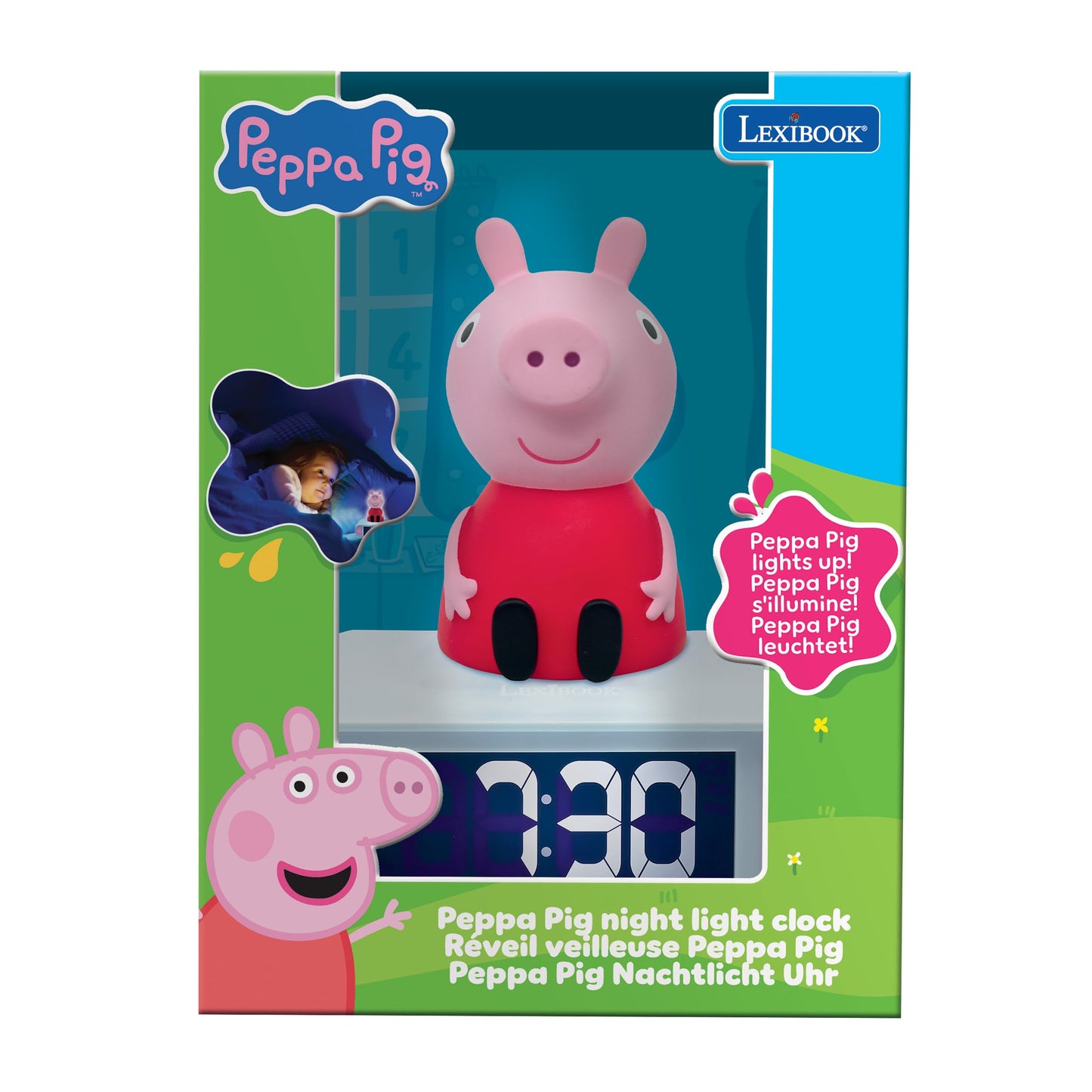 Lexibook, Peppa Pig, Peppa Pig Night Light Alarm Clock, Sounds and Melodies, Backlit LCD Display, Luminous, Snooze, RL800PP.