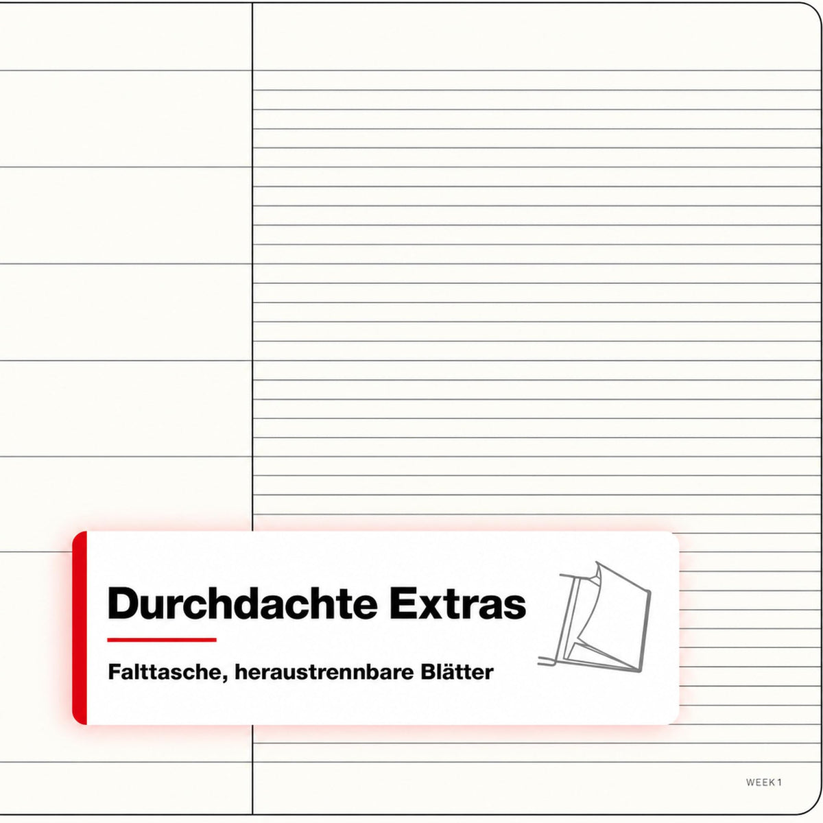 LEUCHTTURM1917 Calendar săptămânal 2027 mediu (A5) cu carnet, cu linii - planificator de întâlniri în engleză, dovleac, copertă moale, 145 x 210 mm, ianuarie-decembrie 2027, prezentare generală săptămânală în stânga + pagină cu note în dreapta - 400236